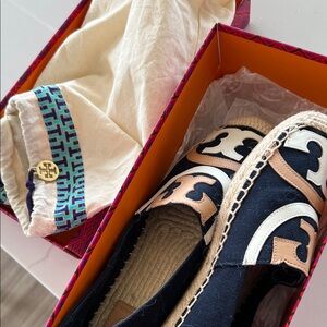 Tory Burch Navy and Cream Espadrilles